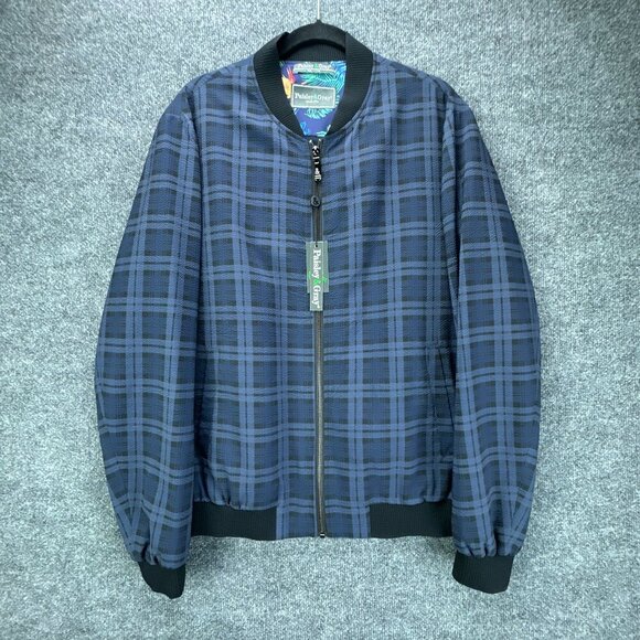Paisley & Gray Bomber Jacket Mens Medium Blue Plaid Full Zip Slim Fit Seersucker - Picture 1 of 16